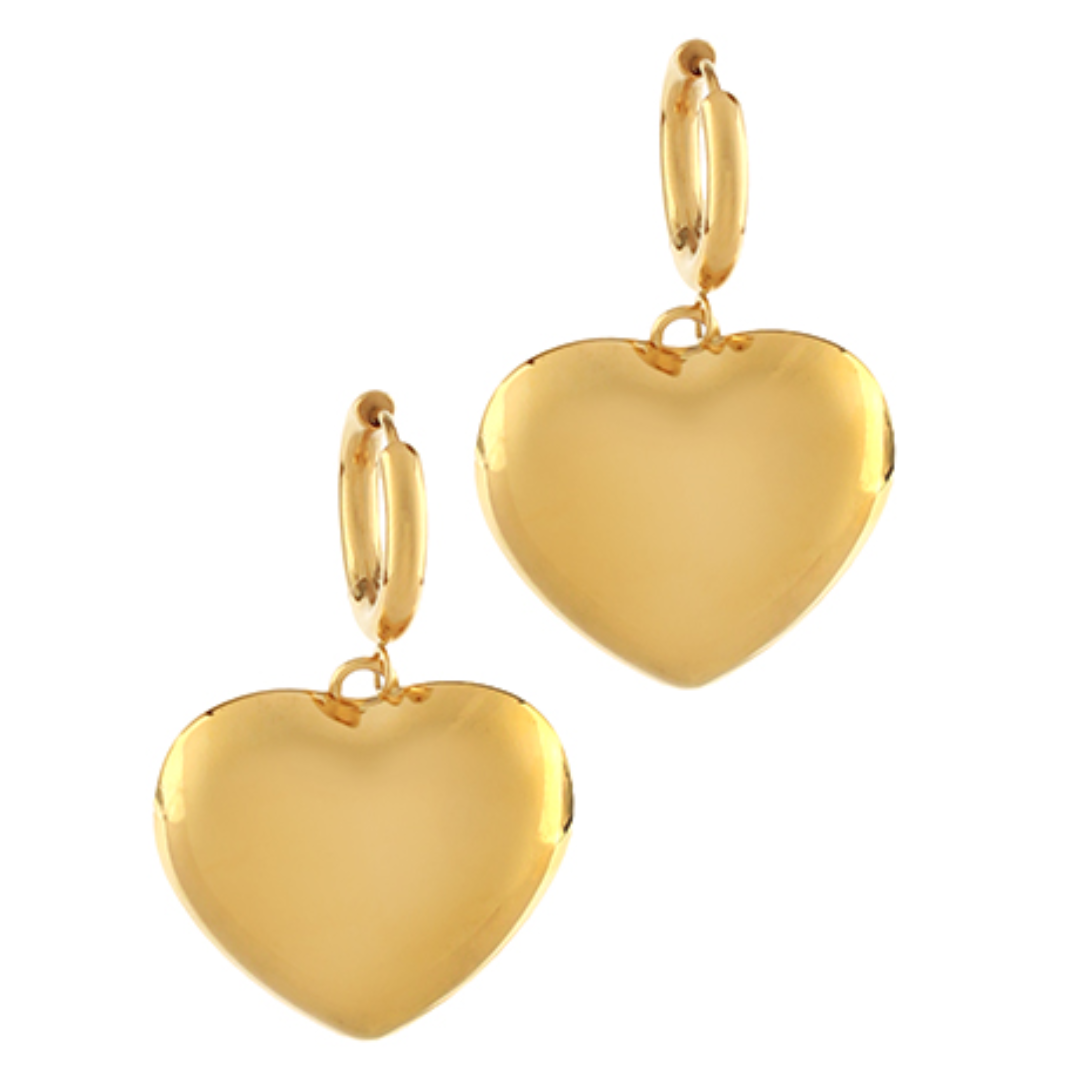 Puffy Heart Drop Hoop Earrings