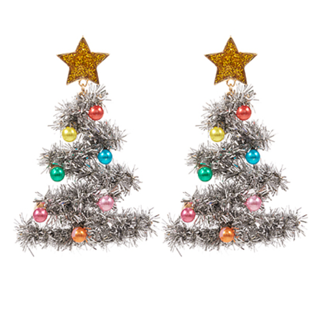 Tinsel Xmas Tree Dangle Earrings