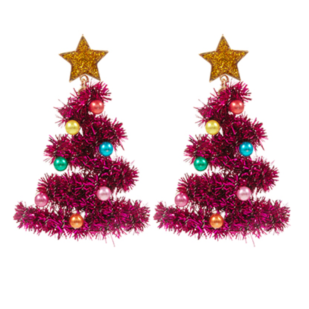 Tinsel Xmas Tree Dangle Earrings