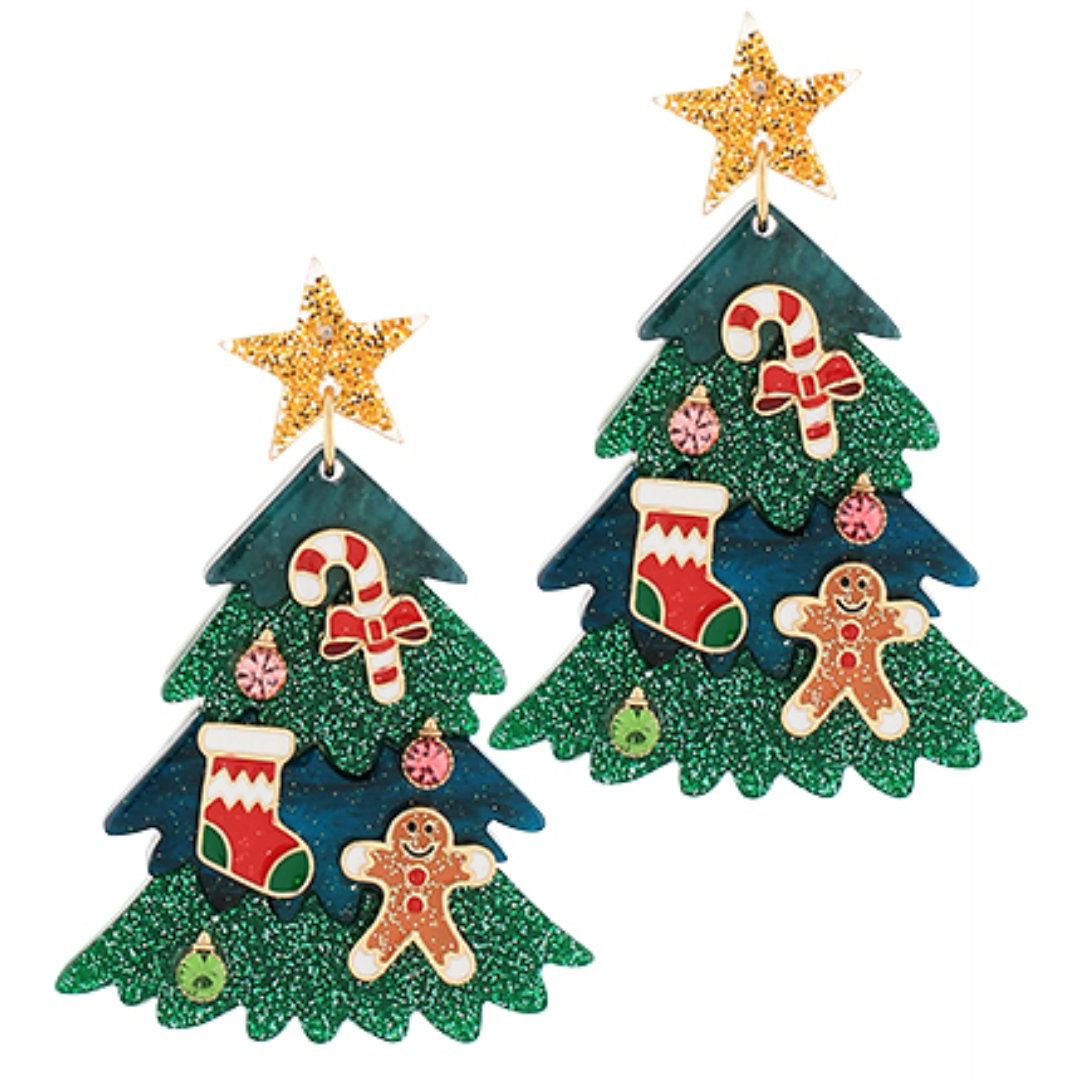 Xmas Icon Tree Drop Earrings