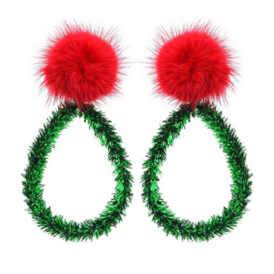 PomPom + Tinsel Teardrop Earrings