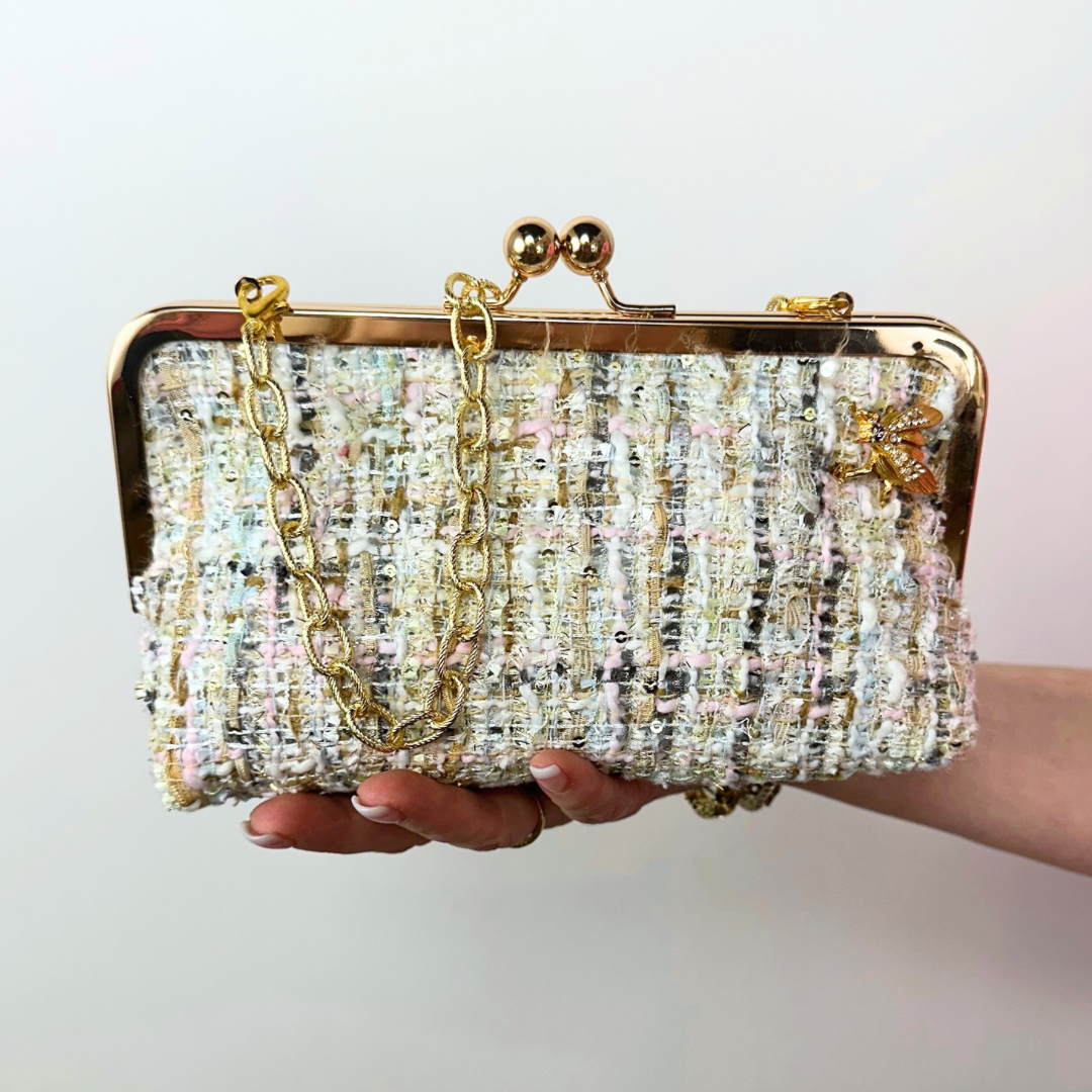 Vintage Fabric Clutch w/ Bee Brooch