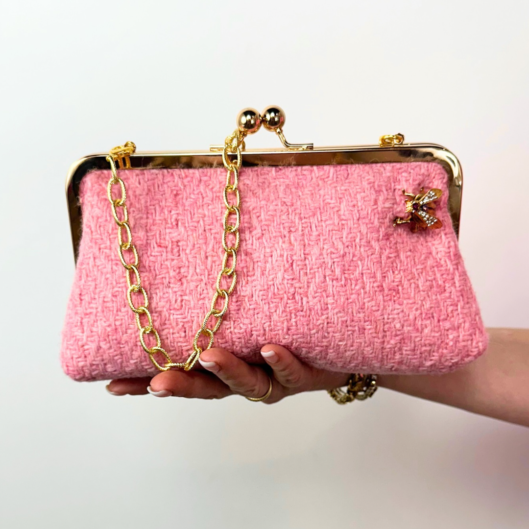 Vintage Fabric Clutch w/ Bee Brooch