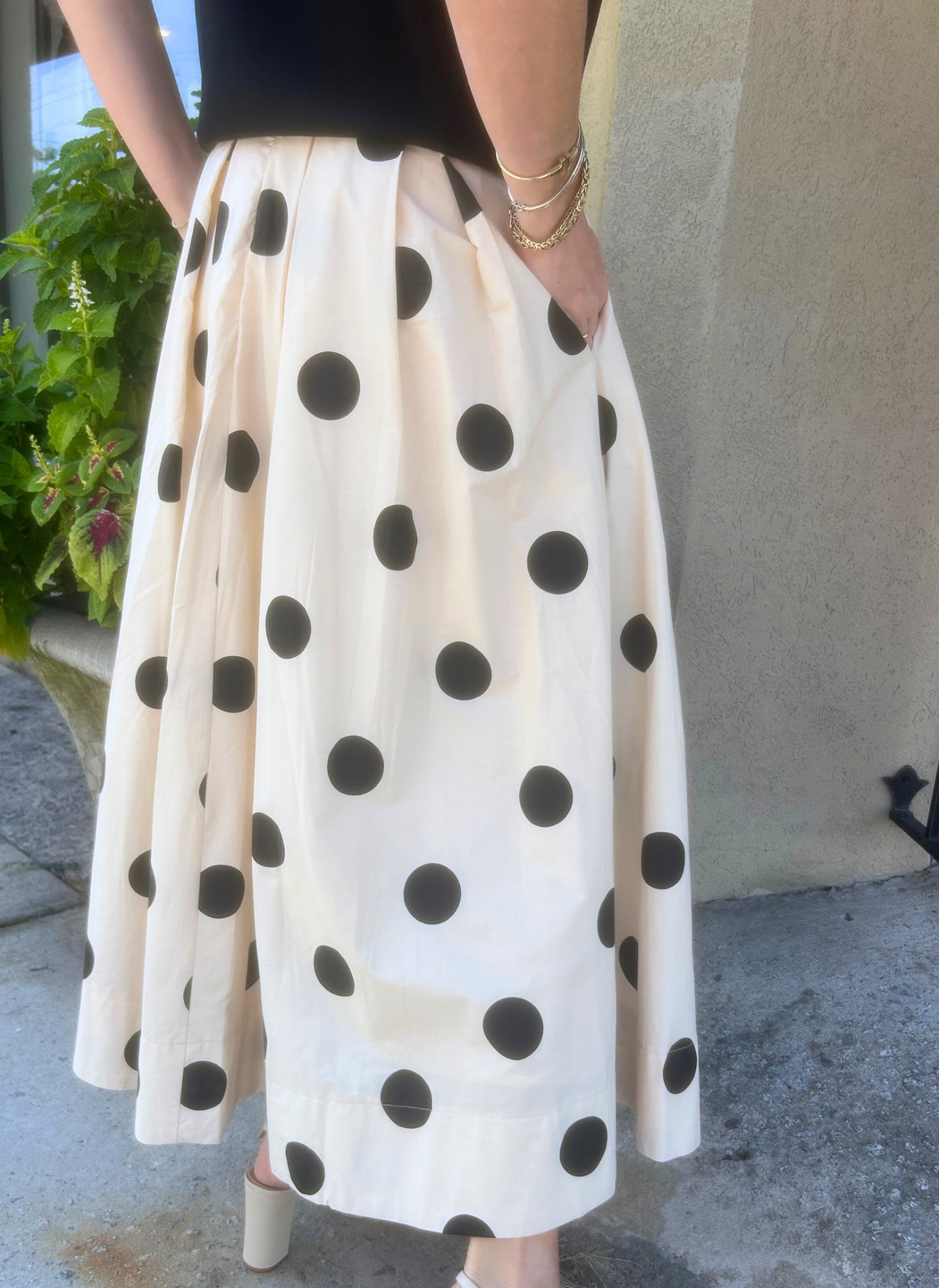 Polka Dot Pleated Midi Skirt