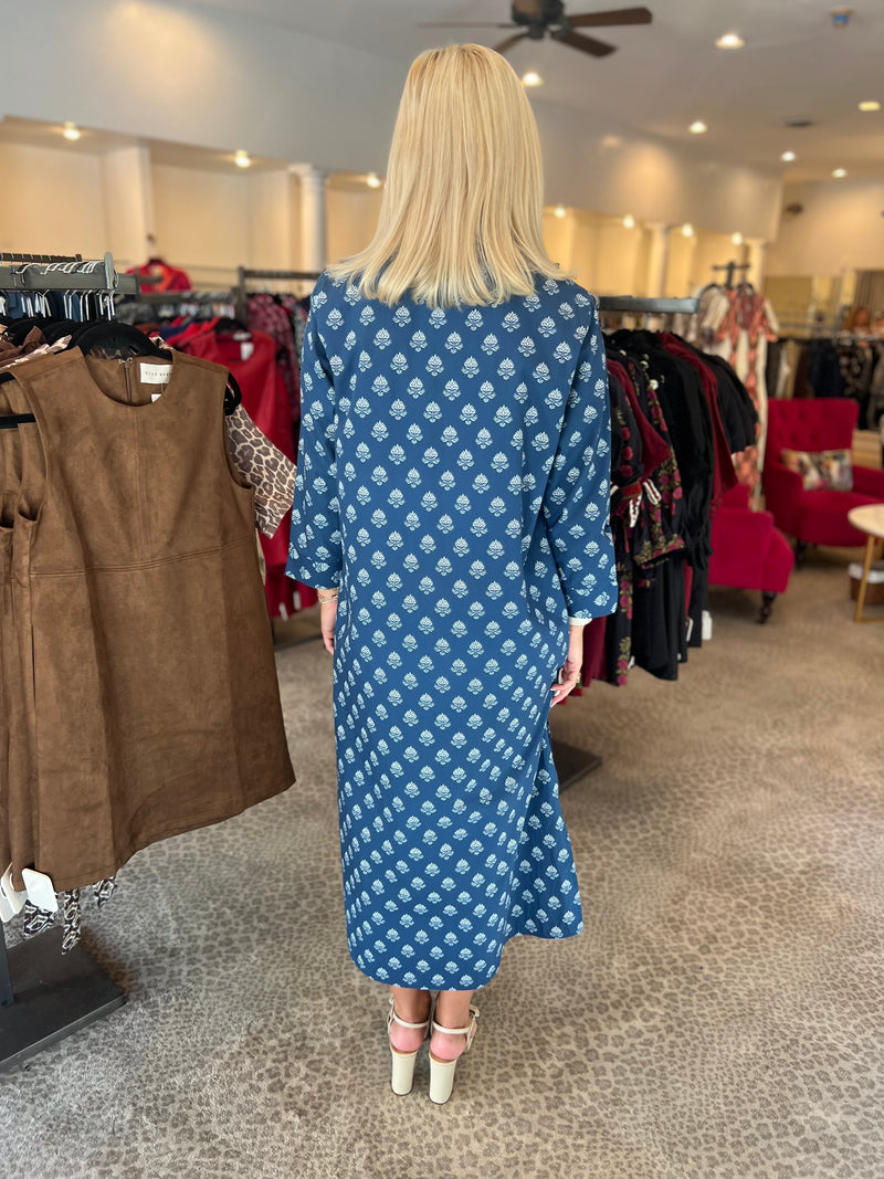 Sara Dress- Navy Leaf