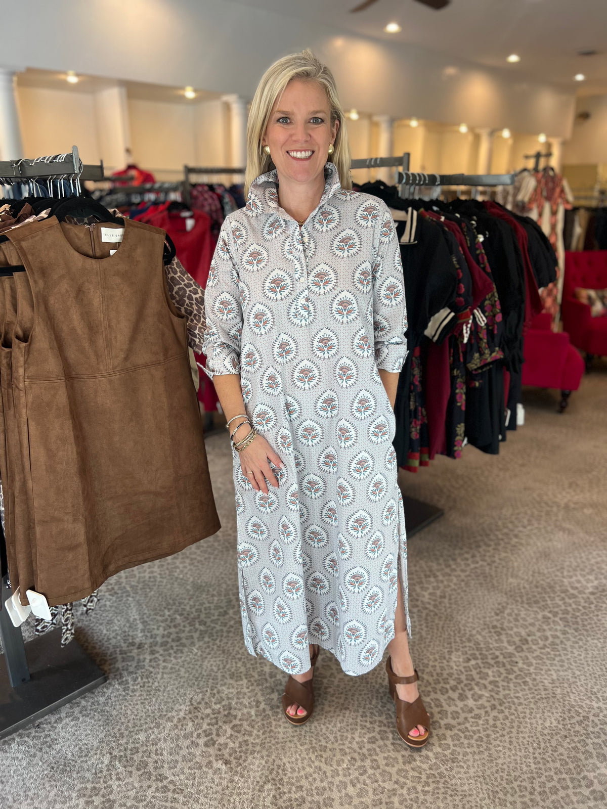 Sara Dress- Brown Medallion