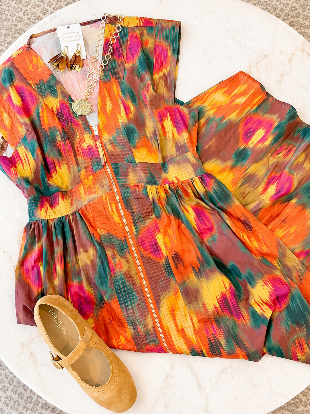 Watercolor Zip Midi Dress