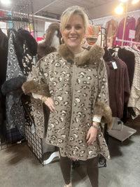 Leopard Faux Fur Hoodie Cape