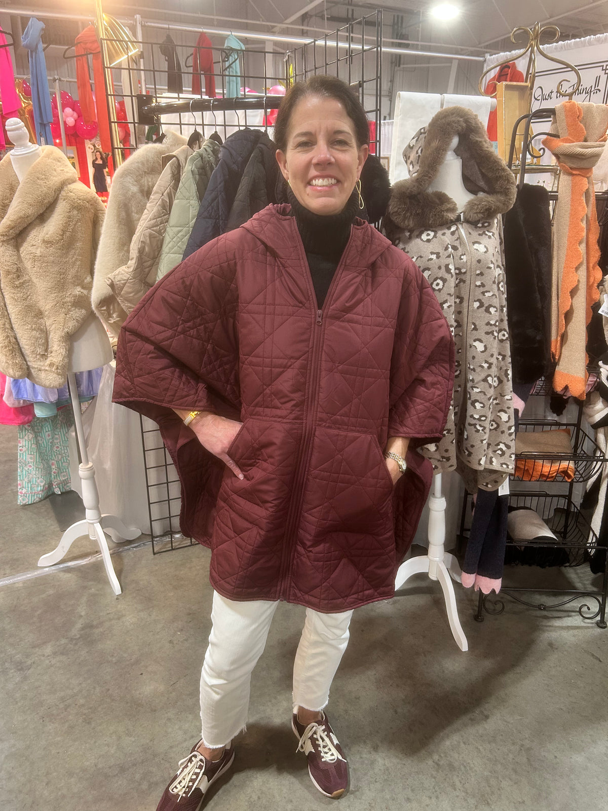 Quilted Poncho with Hood