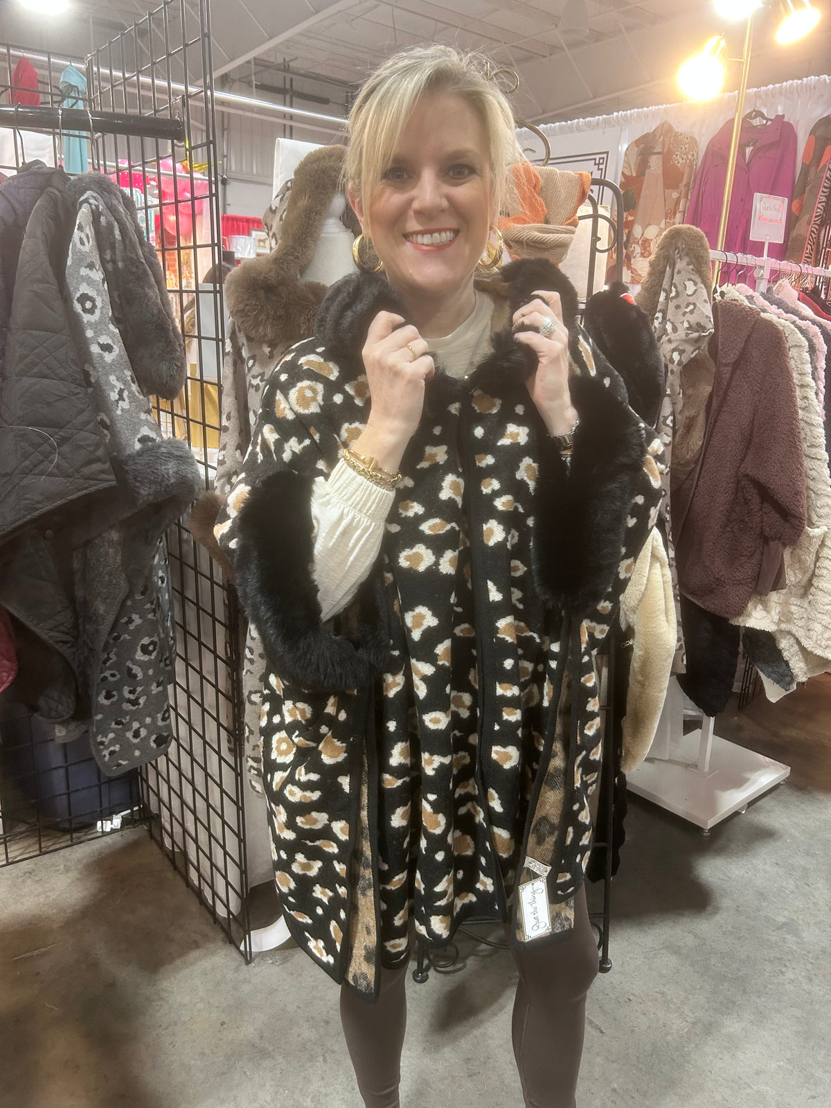 Leopard Faux Fur Hoodie Cape