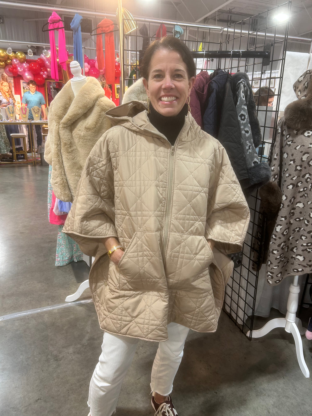 Quilted Poncho with Hood