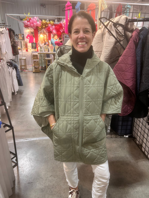 Quilted Poncho with Hood