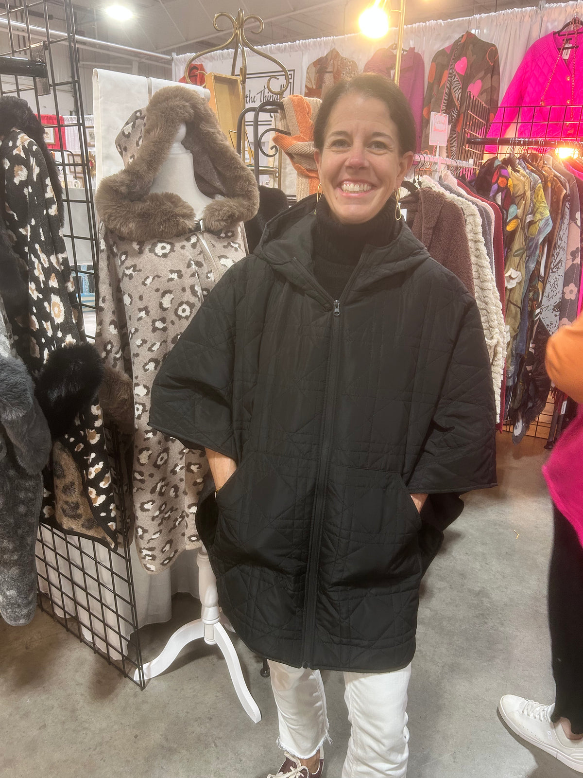 Quilted Poncho with Hood