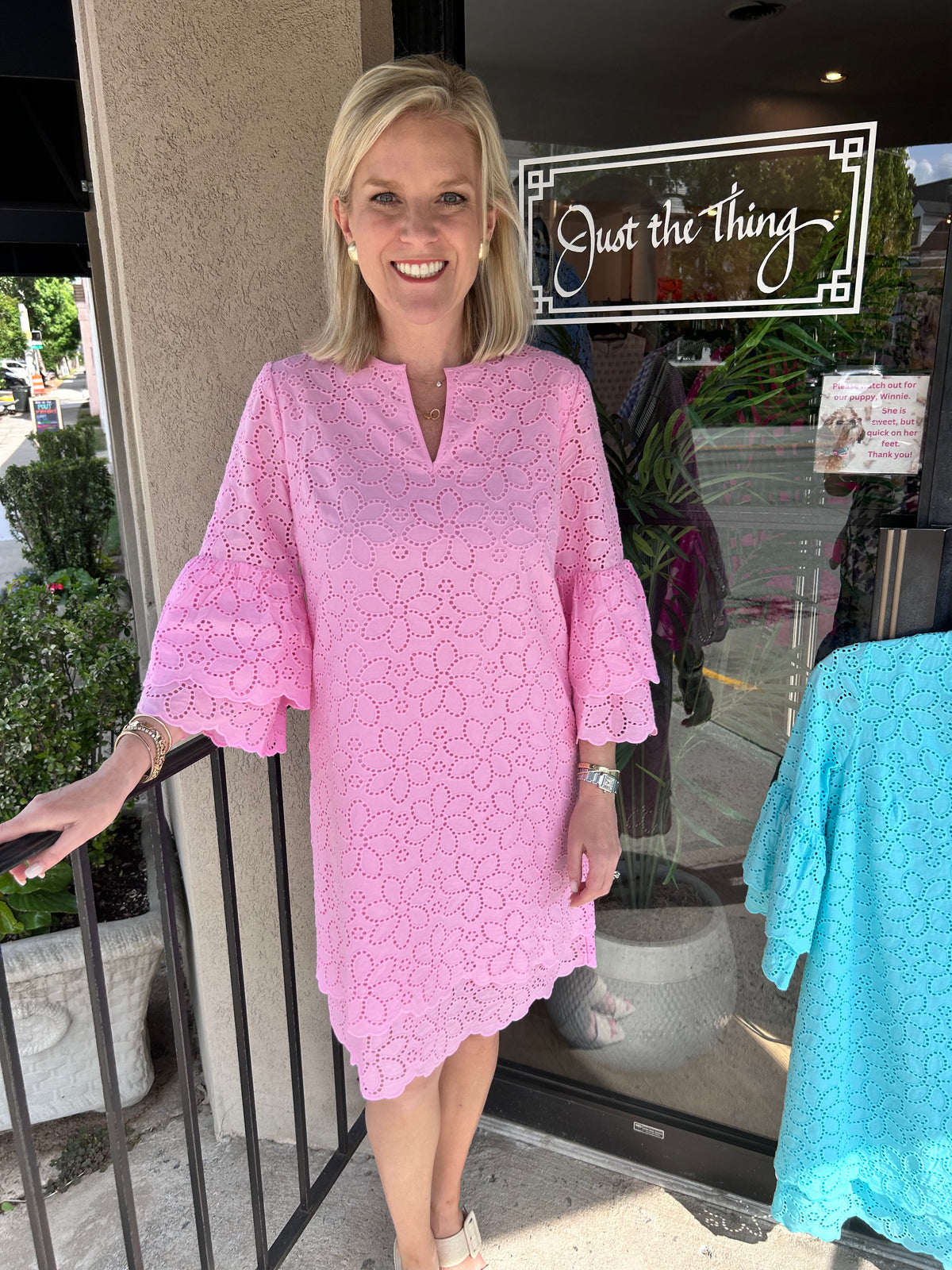 Christa Eyelet Dress- Pink Frosting