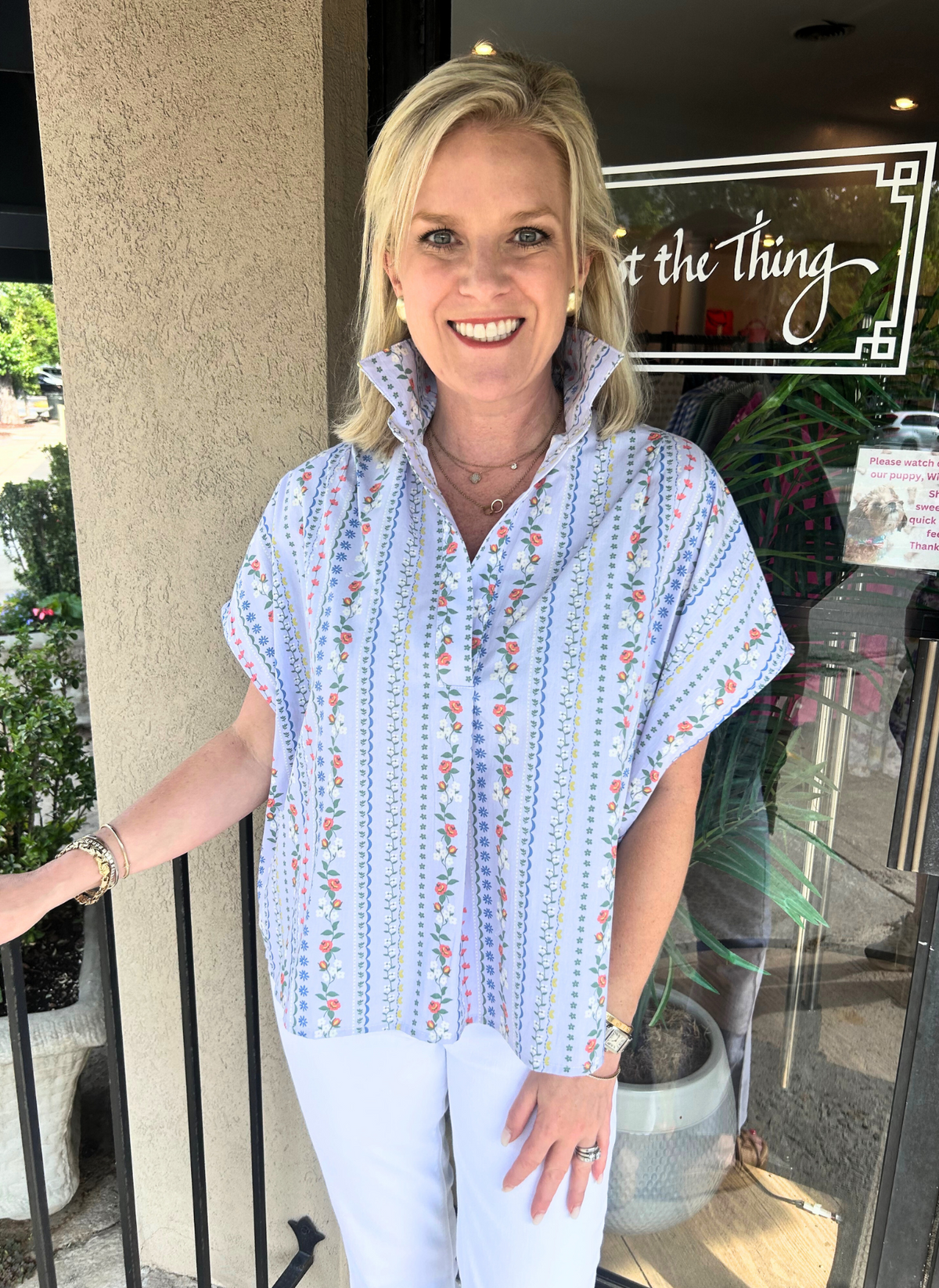 Floral French Vine Collared V-Neck Top