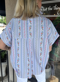 Floral French Vine Collared V-Neck Top