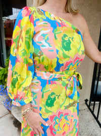 One Shoulder Column Dress - Chartreuse Dreams