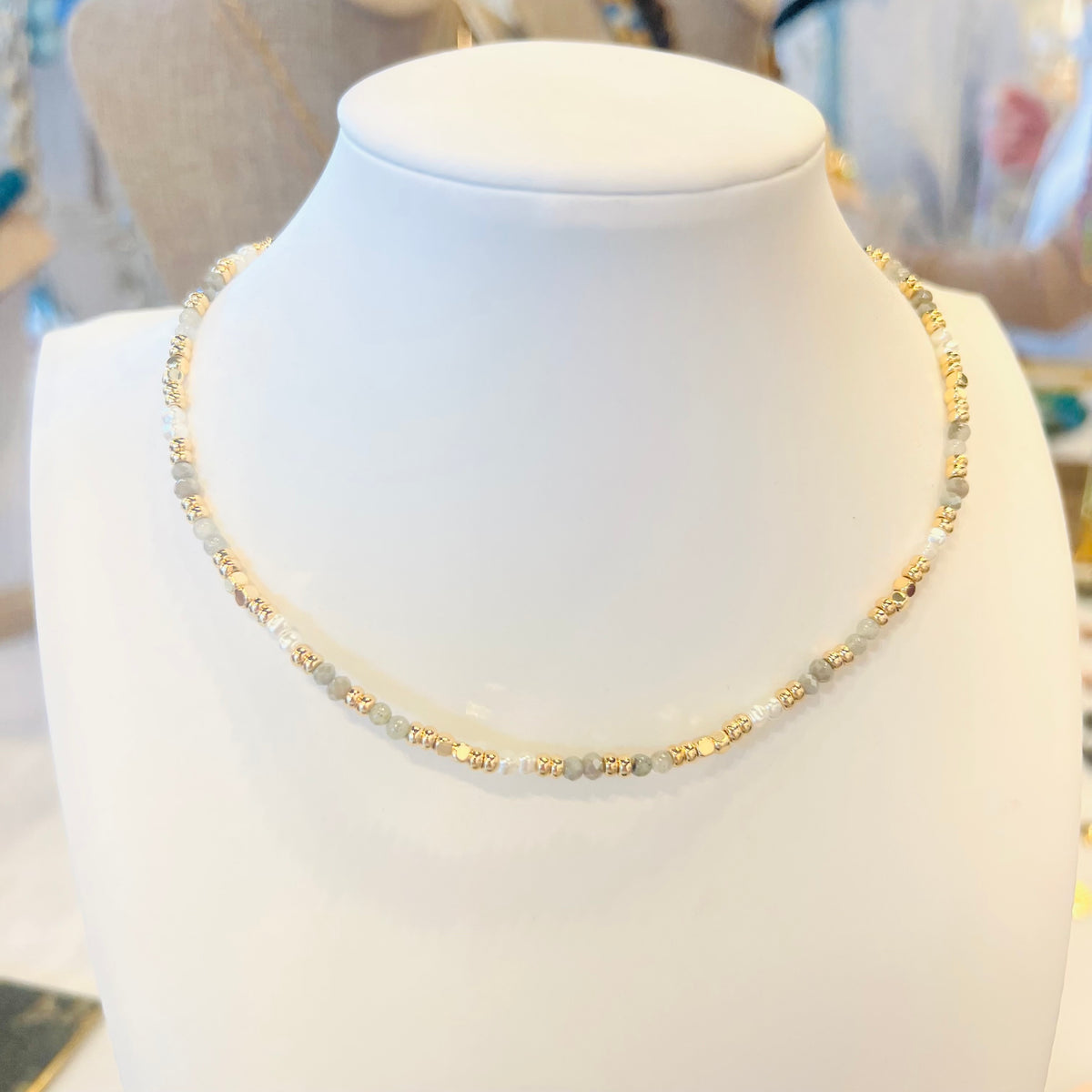 Quincey Semi-Precious Stone Beaded Choker Necklace