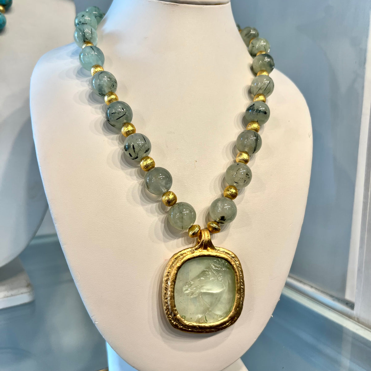 Glass Horse Intaglio Blue Necklace