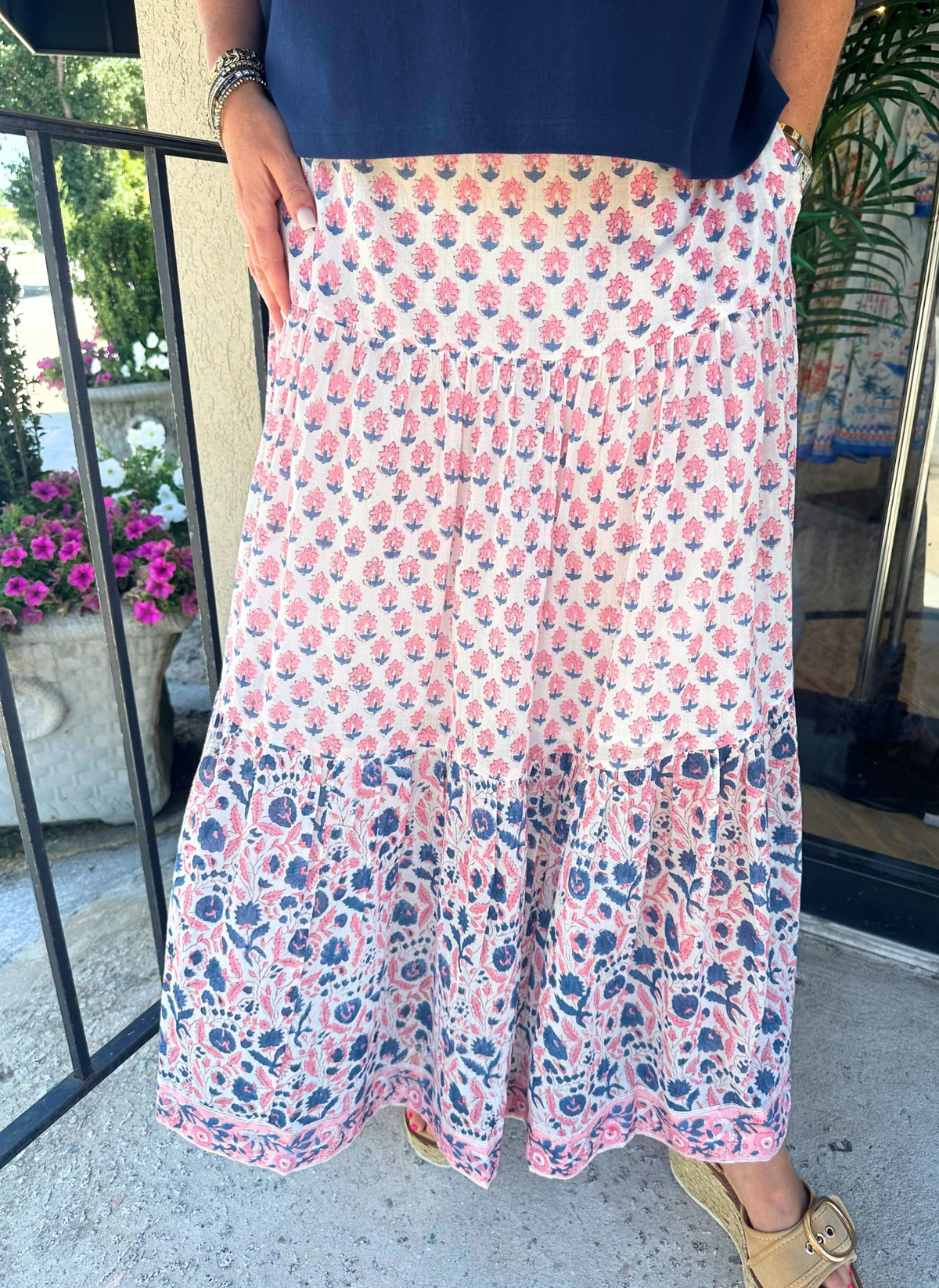 Floral Block Maxi Skirt - Blush + Navy