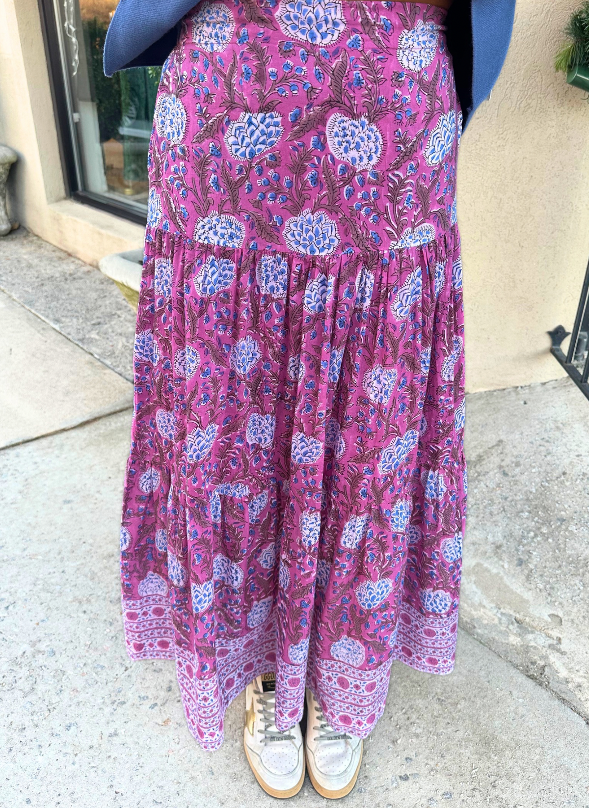 Floral Block Cotton Maxi Skirt - Purple