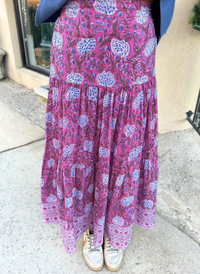 Floral Block Cotton Maxi Skirt - Purple