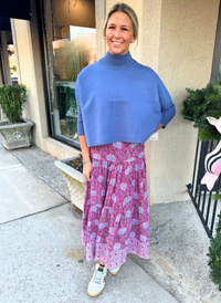 Floral Block Cotton Maxi Skirt - Purple