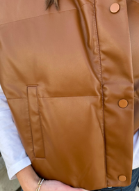 Cropped Faux Leather Puffer Vest