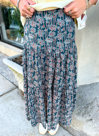 Floral Block Cotton Maxi Skirt - Indigo