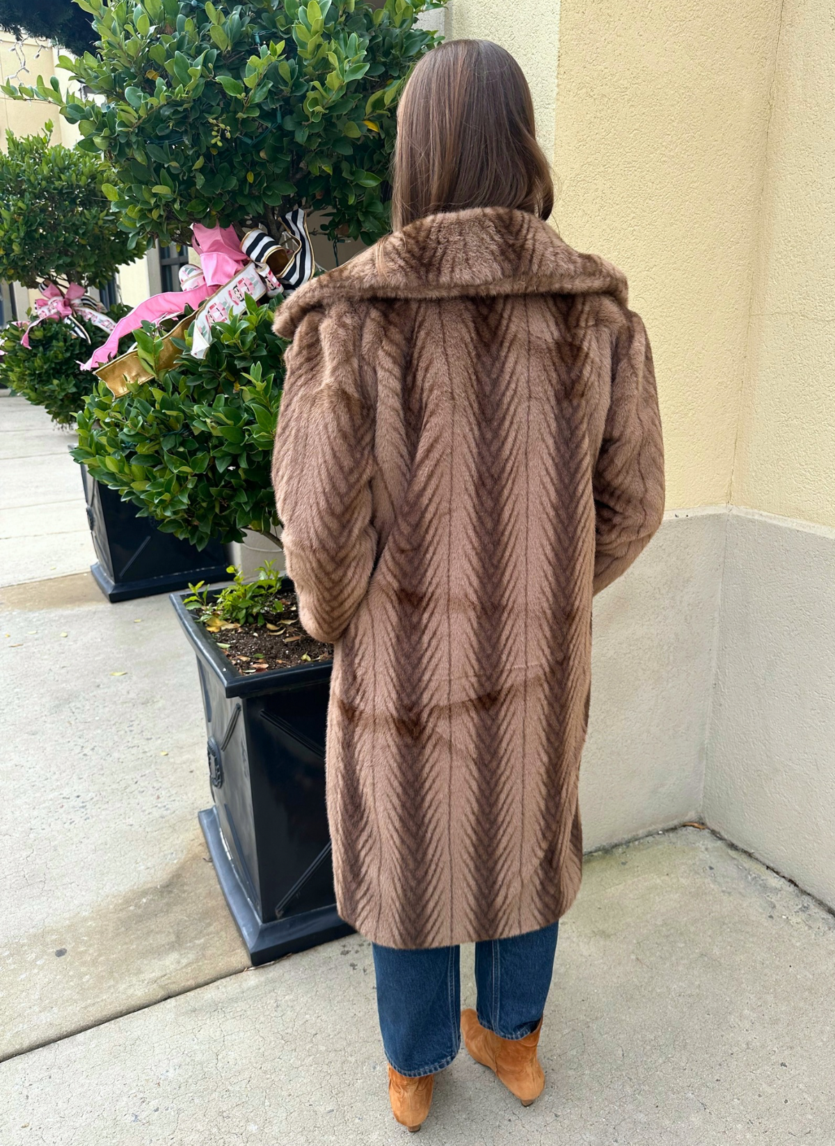 Herringbone Faux Fur Coat