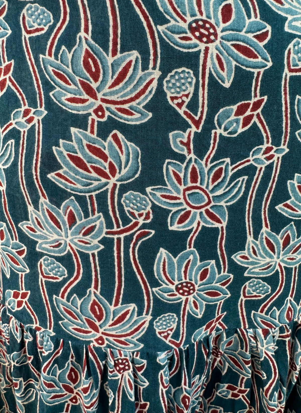 Floral Block Cotton Maxi Skirt - Indigo