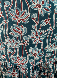 Floral Block Cotton Maxi Skirt - Indigo