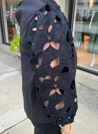 Eyelet Sleeve Detail Top- Black