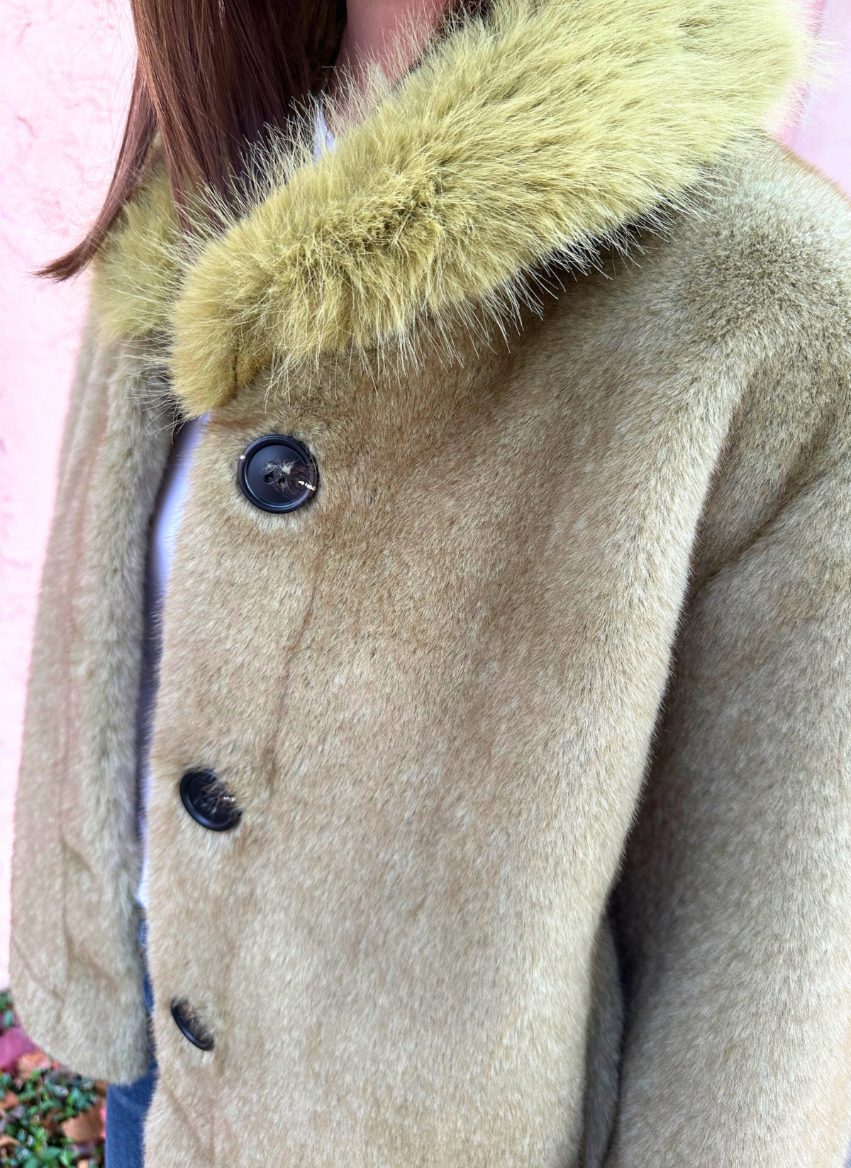 Faux Fur Collar Button Jacket