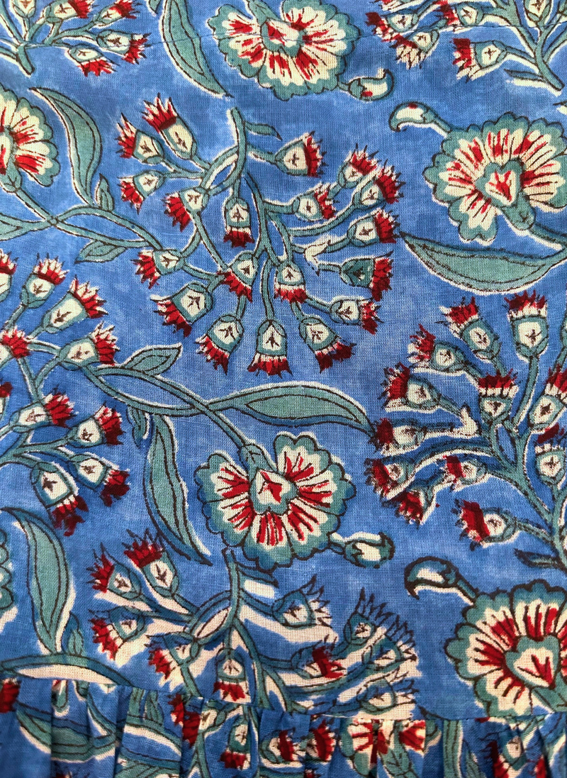 Floral Block Cotton Maxi Skirt - Royal Blue + Red