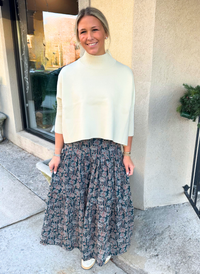 Floral Block Cotton Maxi Skirt - Indigo