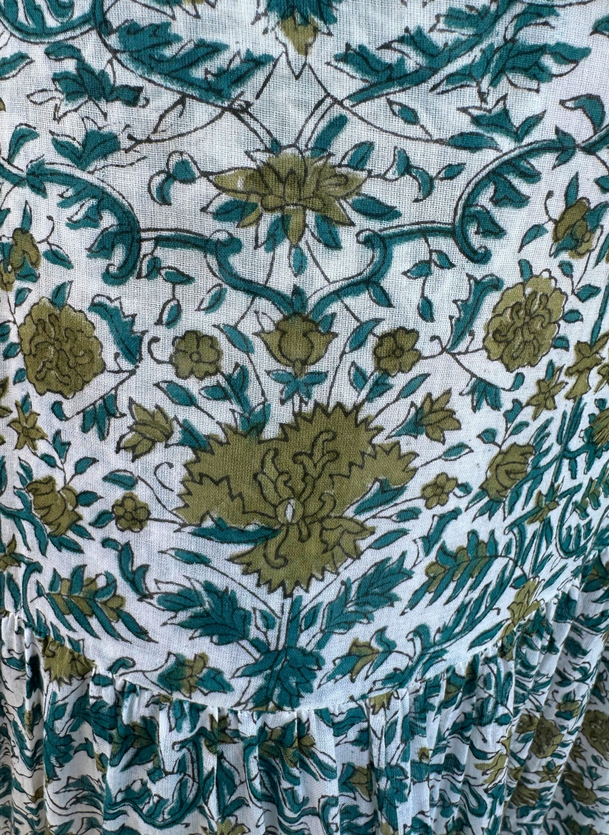 Floral Block Cotton Maxi Skirt - Teal