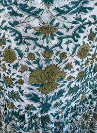 Floral Block Cotton Maxi Skirt - Teal