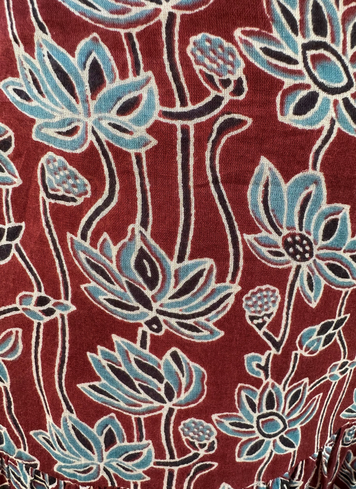 Floral Block Cotton Maxi Skirt - Maroon