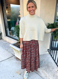 Floral Block Cotton Maxi Skirt - Maroon