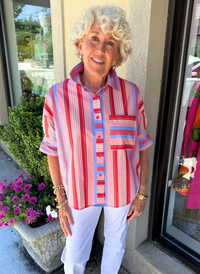 Contrast Stripe Button Down Top