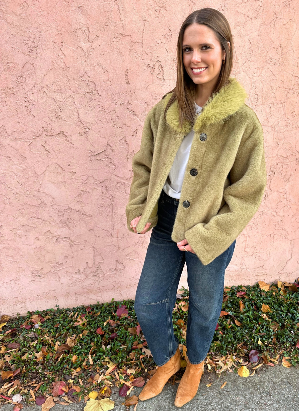 Faux Fur Collar Button Jacket