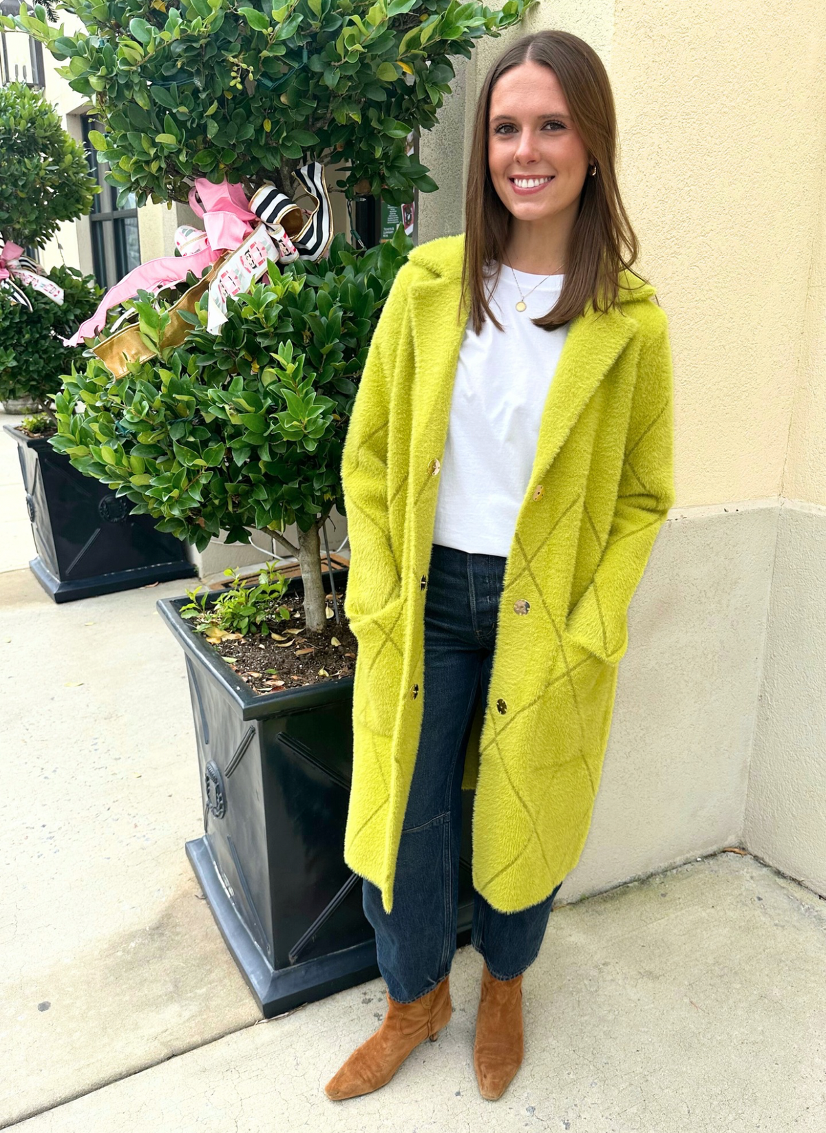 Faux Fur Diamond Long Jacket