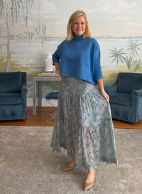 Floral Block Cotton Maxi Skirt - Navy + Powder Blue