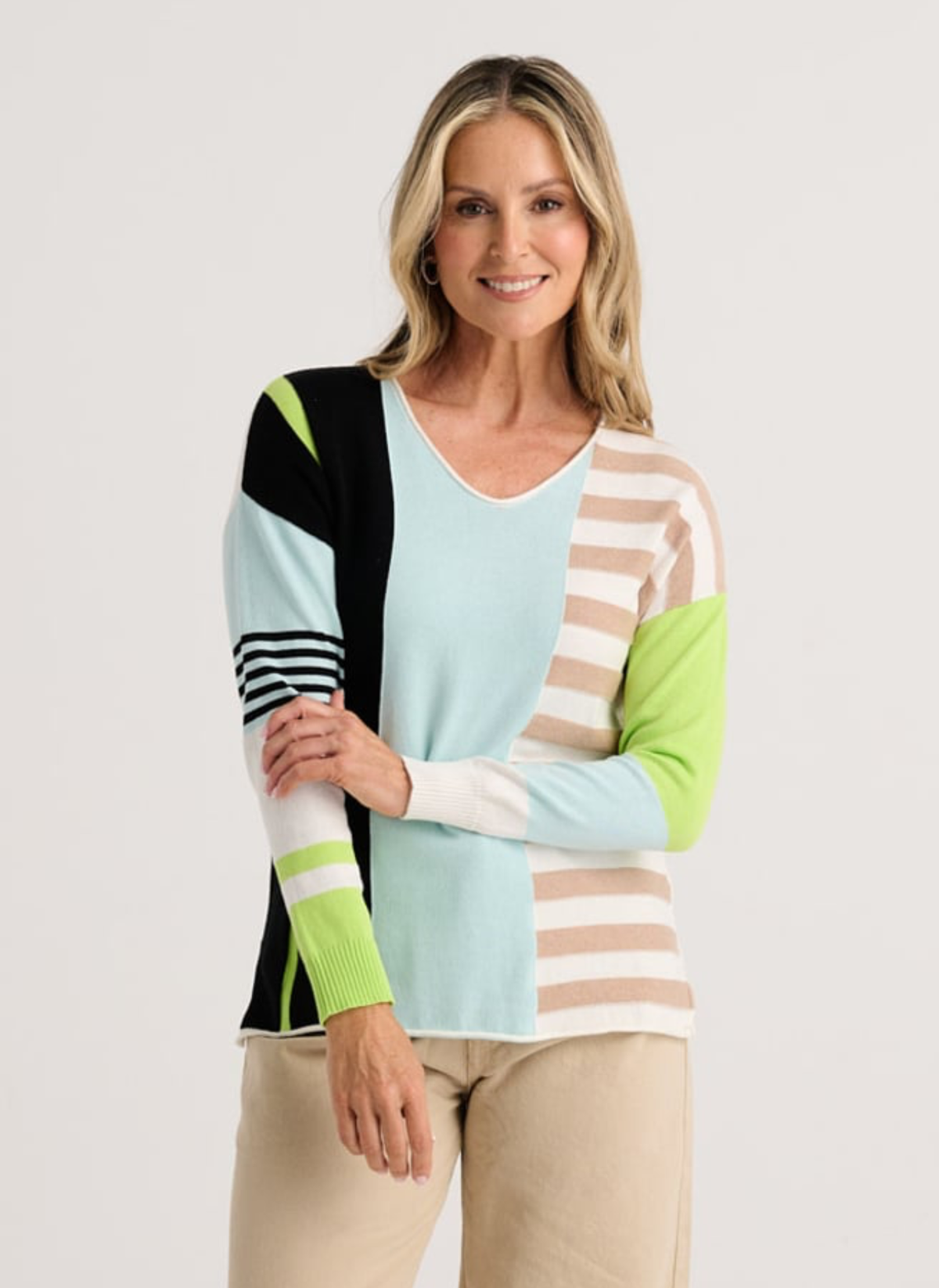 Contrast Stripe V-Neck Sweater