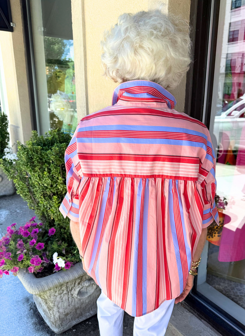 Contrast Stripe Button Down Top