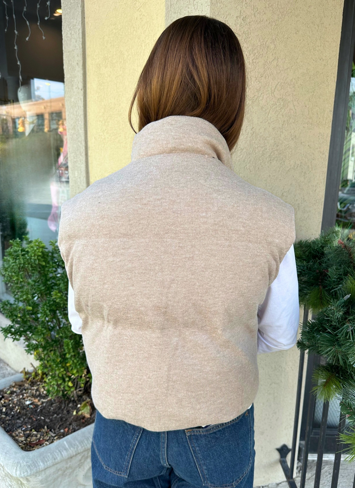 Cropped Knit Puffer Vest