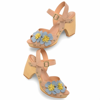 Garden Platform Sandals - Tan + Blue