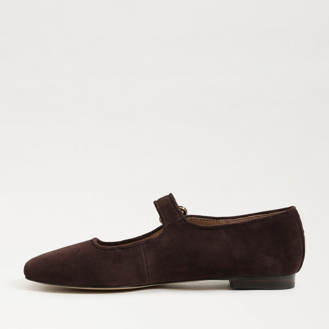Michaela Mary Jane Flat - Cafe Noir Suede