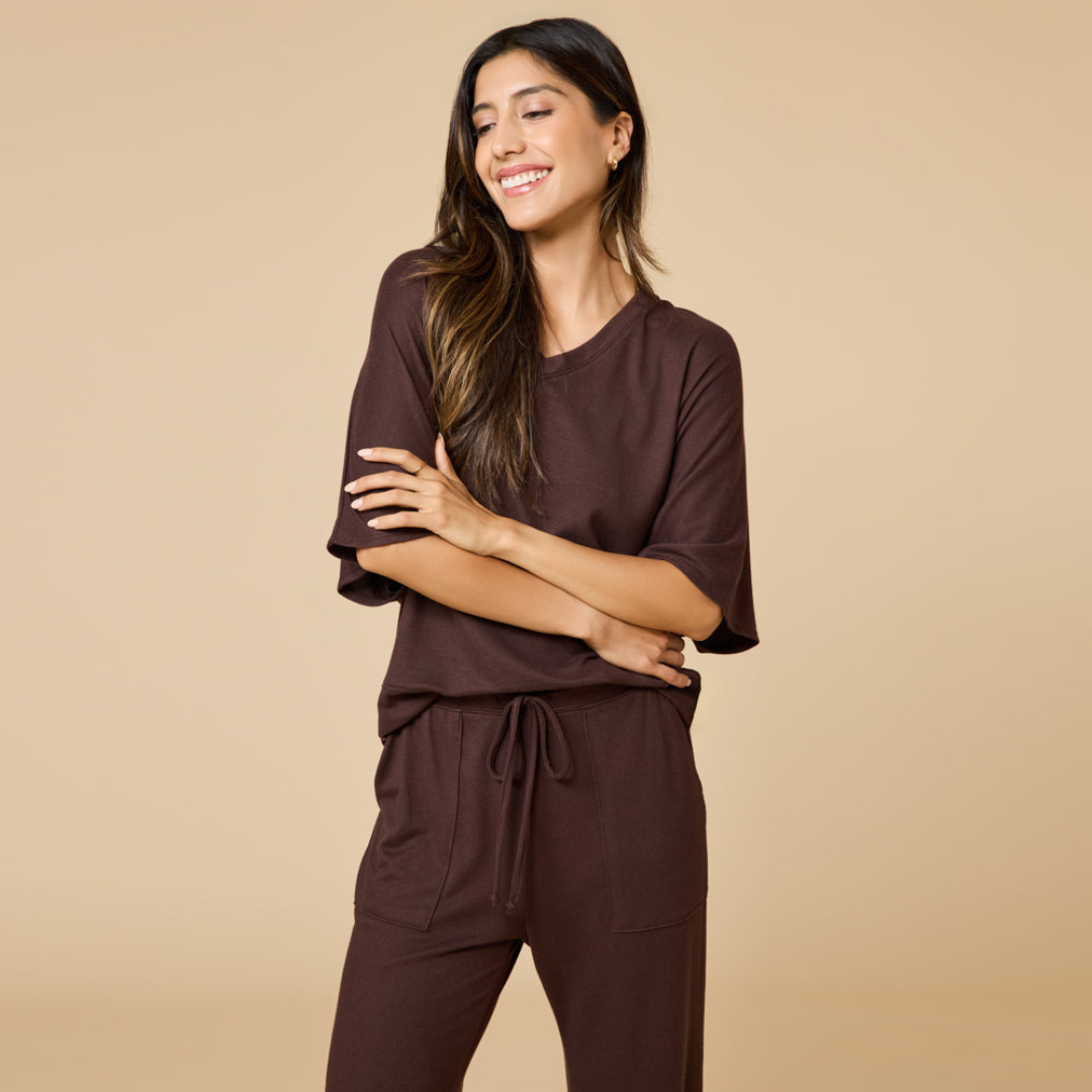 Dream Relaxed V-Neck Capri Set - Espresso